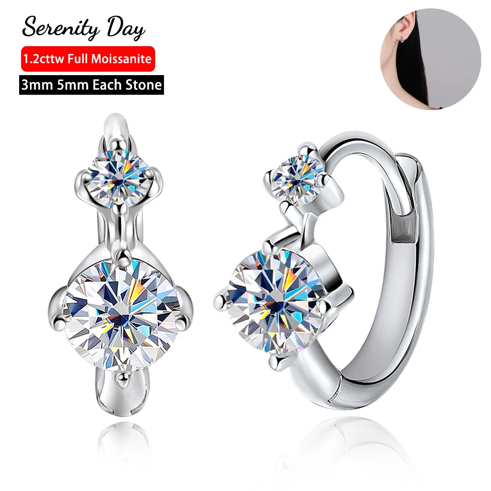 

Serenity Day Real D Color 3mm 5mm Full Moissanite Hoop Earring For Women 100% S925 Sterling Silver Plate Pt950 Fine Jewelry Gift