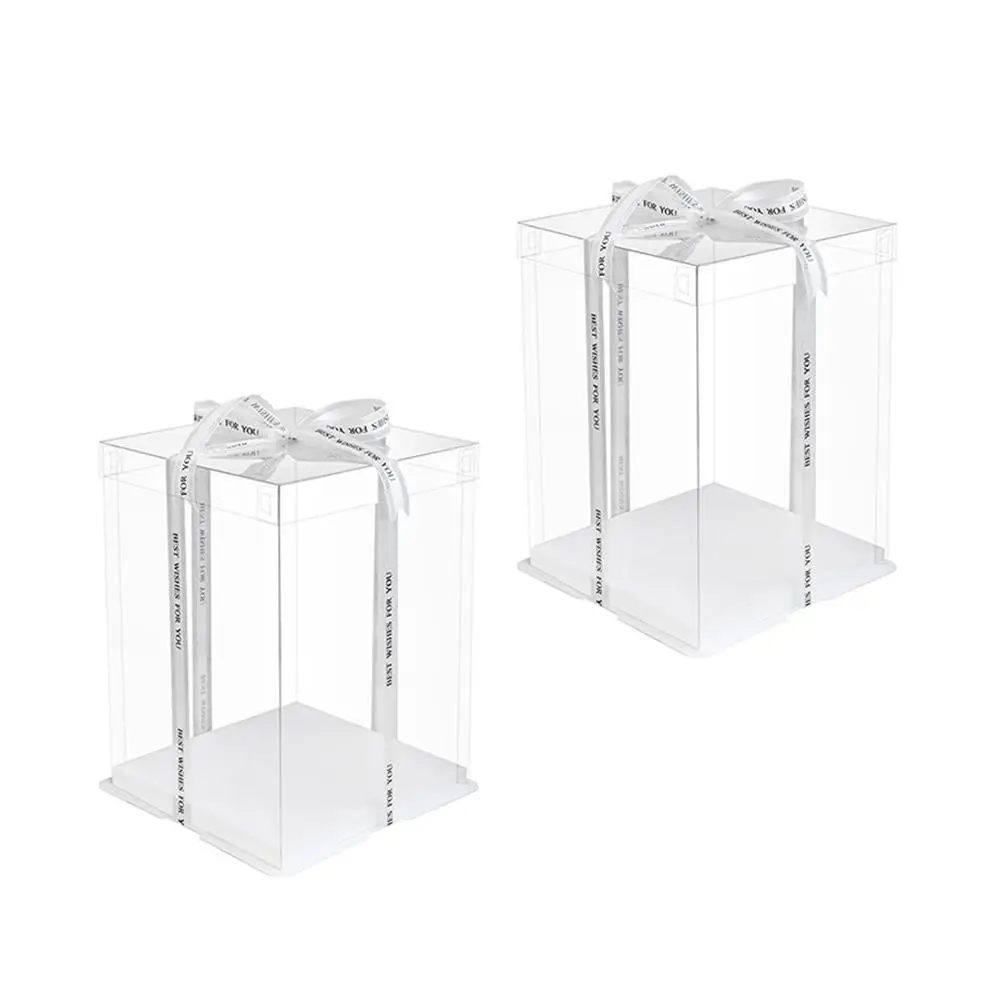 

2 Pcs Cake Boxes Clear Transparent Birthday Packaging Gift Box Food Grade PET Material Waterproof Oilproof High Transparency UV