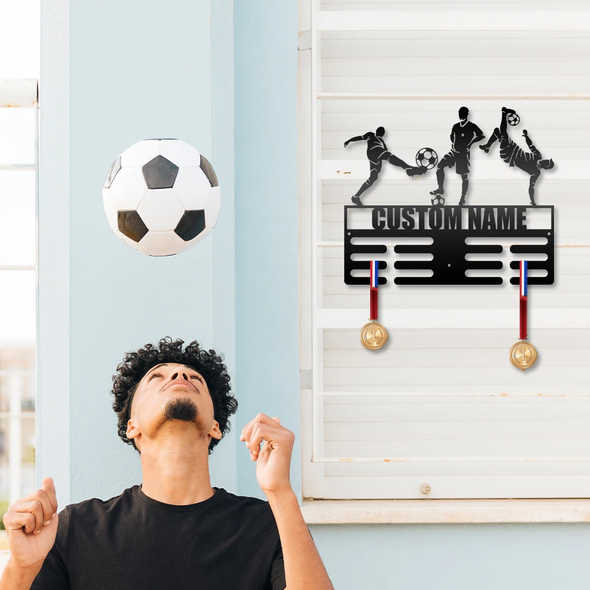 1 قطعة خطاف ميدالية كرة القدم الجميلة، خطافات نصية إبداعية رائعة، علامات جدارية معدنية #2