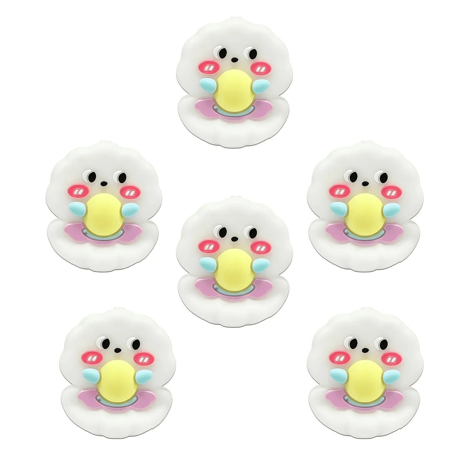 6Pcs White 3D Cloud Silicone Focus Beads with Yellow Balls & Pink Blue Accents, Loose Beads for DIY Bracelet Necklace Beaded Pen