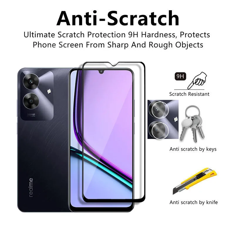 For Realme Note 60 Front Glass for Realme C61 Black Edge Protective Film For Realme Narzo N61 Screen Protector Camera Protector