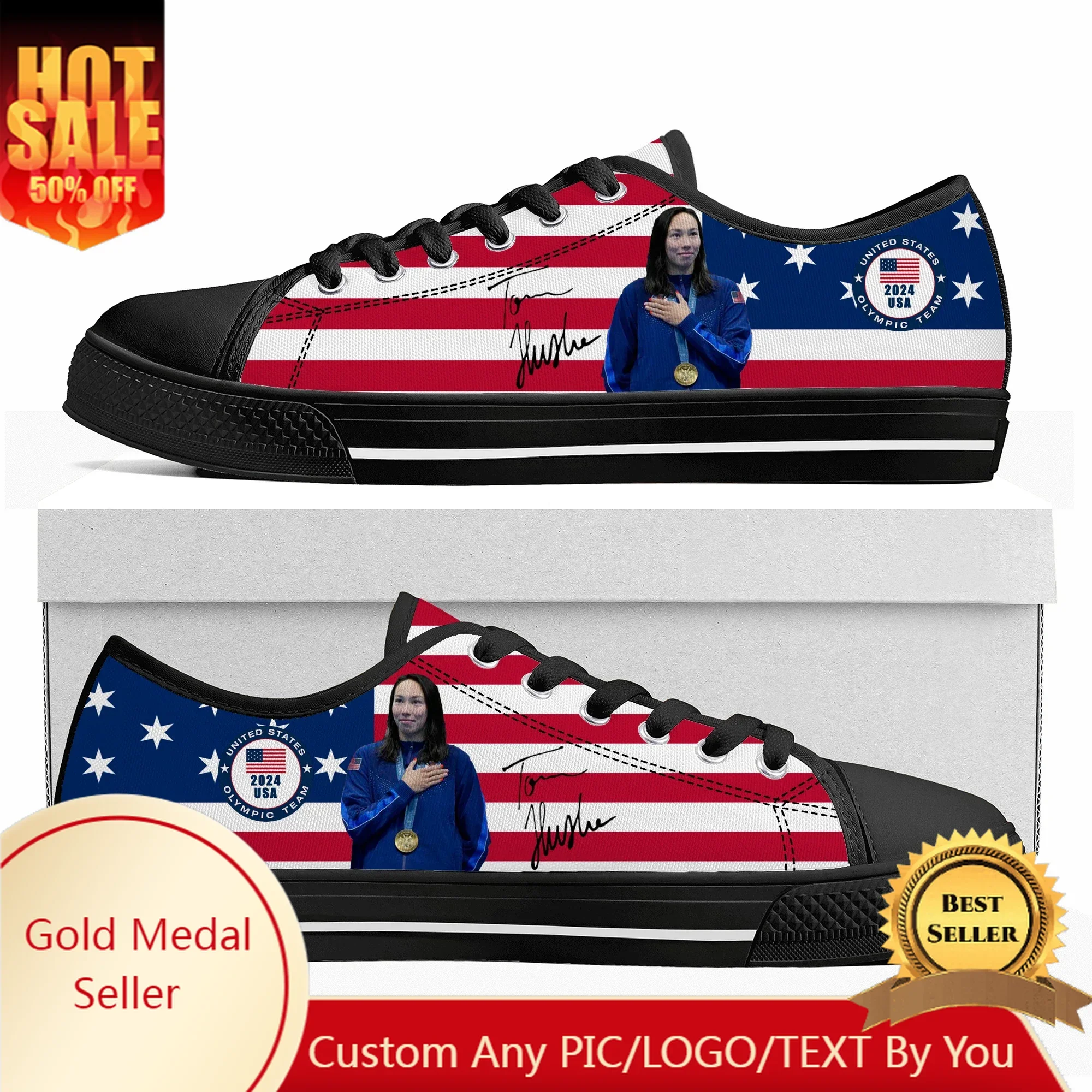 Torri Huske American Swimming Champion Low Top Sneakers Mens Womens Teenager Canvas Sneaker Casual Custom Shoes Customize Shoe