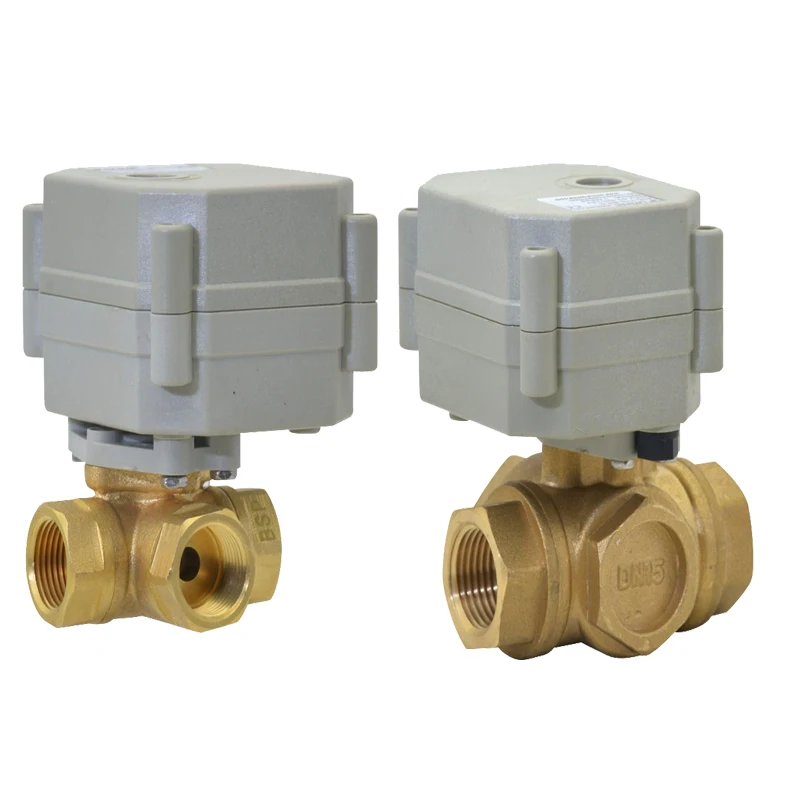 DN25 1'' Low Torque Modulating12v 24V DC Mini Electric Control Water Automatic 3 Way Brass Ball Valve With Actuator