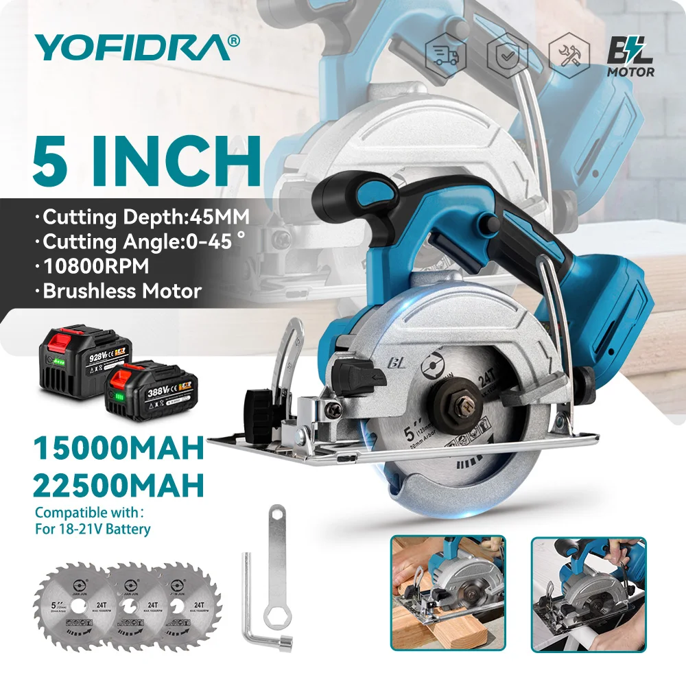 5 Zoll 125 mm bürstenlose kabellose effiziente elektrische Kreissäge 0 °   bis 45er °   Verstellbarer Holzschneider für 18-V-Batterie-Pin von Makita