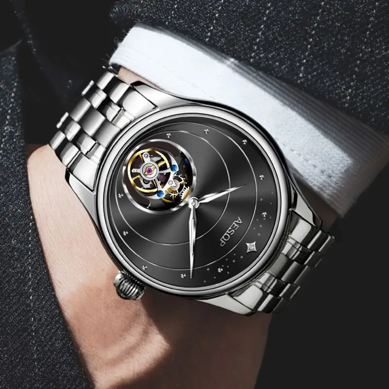 

AESOP Tourbillon Skeleton Watch for Men Mechanical Waterproof Watches