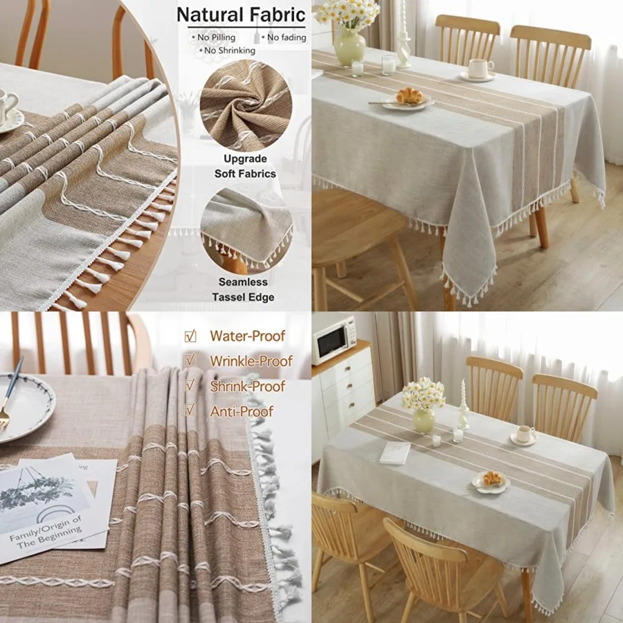 

Tablecloths for Rectangle Tables, Cotton Linen Table Cloth Waterproof Tablecloth Wrinkle Free Farmhouse Dining Tables Cover, So