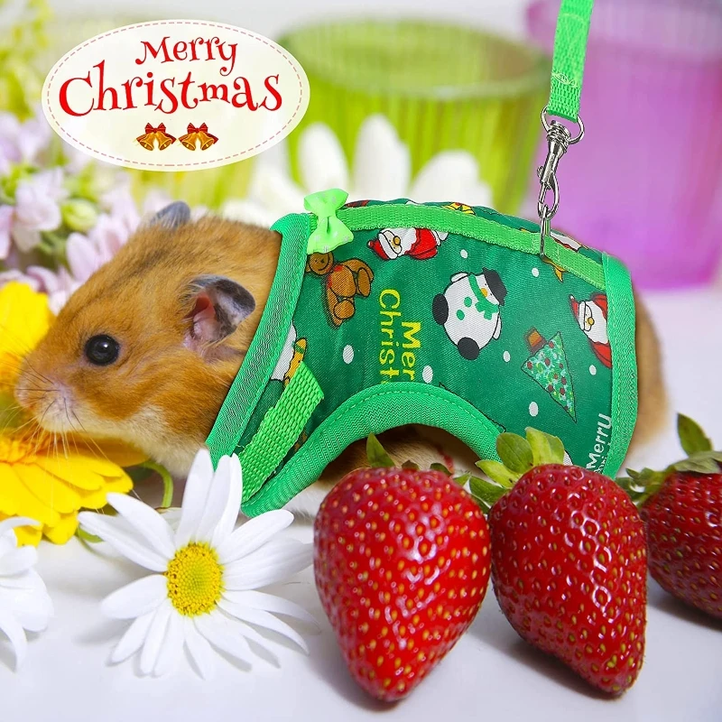 Rabbit Vest Small Pet Animal Harness Leash Set Escape Proof Cute Christmas Costume Red/Green for Hamster Mice Guinea Pig