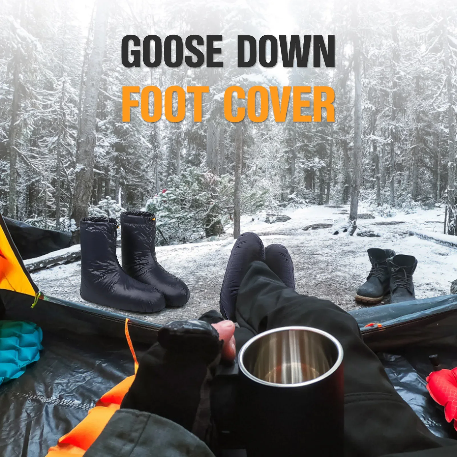 Winter Down Booties Socks Warm Soft Windproof Sleeping Slippers with Adjustable Drawstring with Storage Bag for Camping