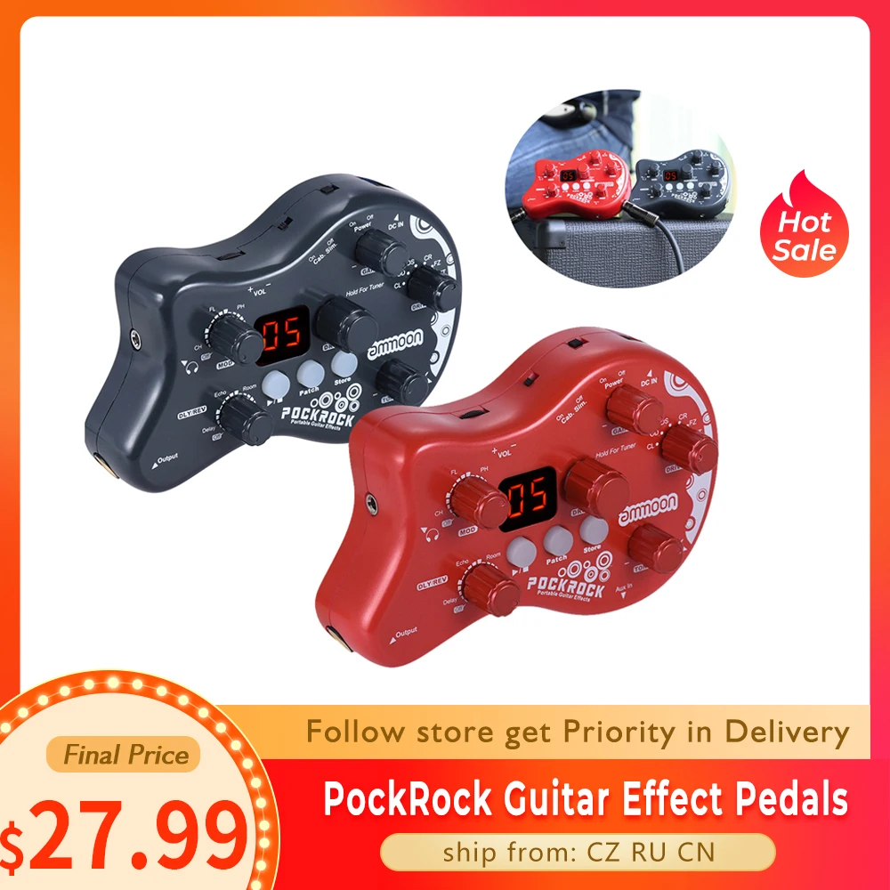 ammoon PockRock Guitar Multi-effects Processor Effect Pedal 15 Effect Type 40 Drum Rhythm Tuning Function Guitar Pedal Accessory