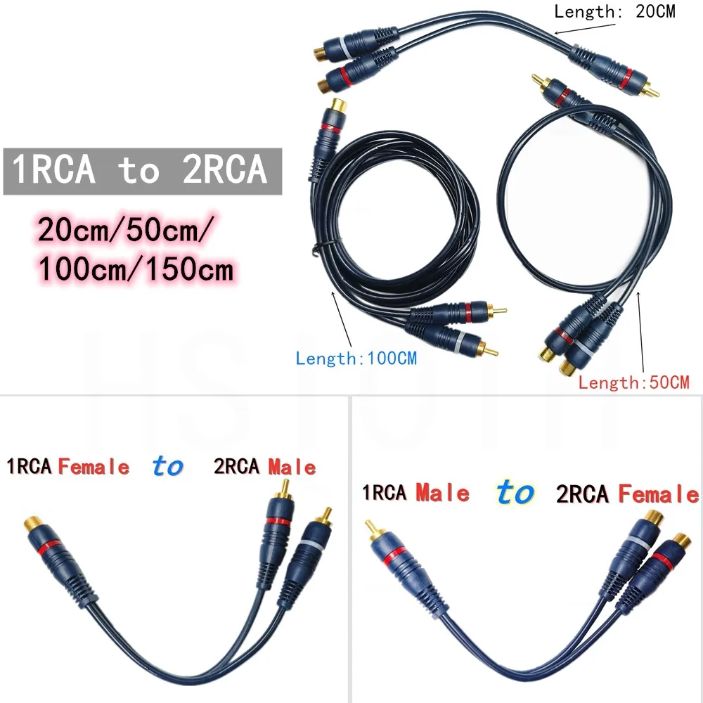 

1 RCA Male to 2 RCA Female 1RCA Female To 2RCA Male Splitter Cable Audio Splitter Distributor Converter Speaker Gold Cable