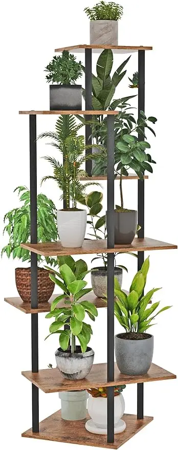 

Plant Stand Indoor 7 Tier Metal Wood Plant Shelf for Multiple Flower Pots Corner Tall Flower Holders for Living Room Balcony