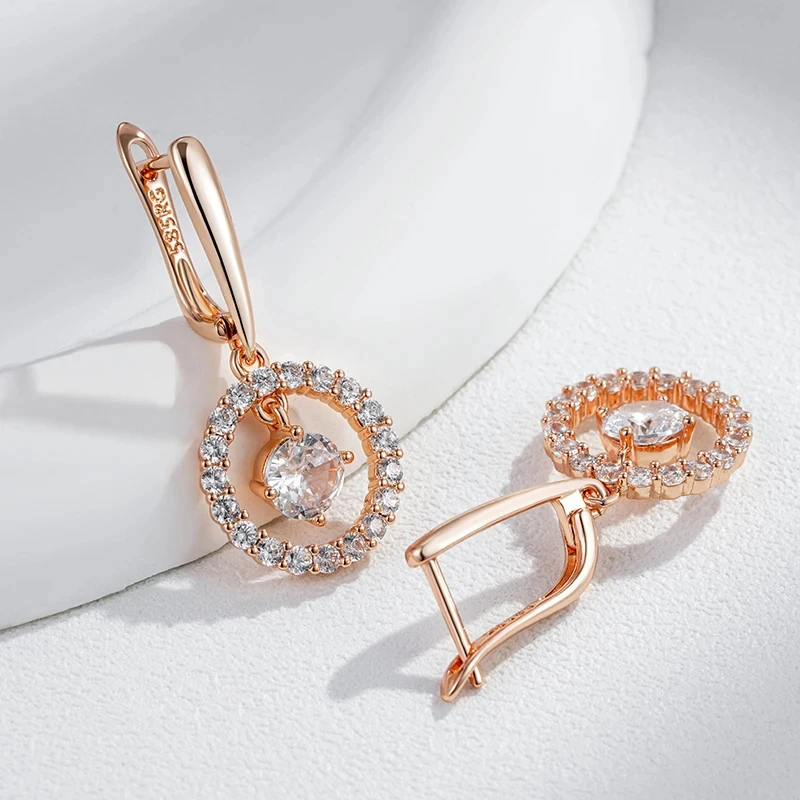 Wbmqda Wbmqda Shiny Long Drop Earring For Women 585 Rose Gold Color With Natural Zircon Luxury Wedding Party Jewelry Gifts