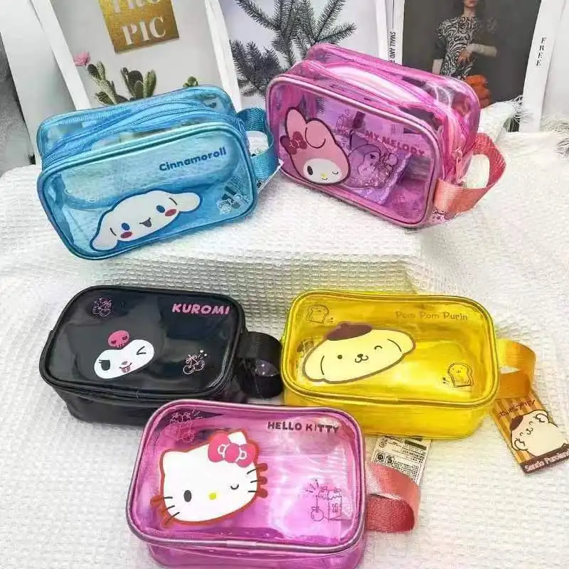 

New Kawaii Sanrio Girl Makeup Bag Anime Cartoon Hellokitty Kuromi Transparent Jelly Color Convenient Waterproof Storage Bag