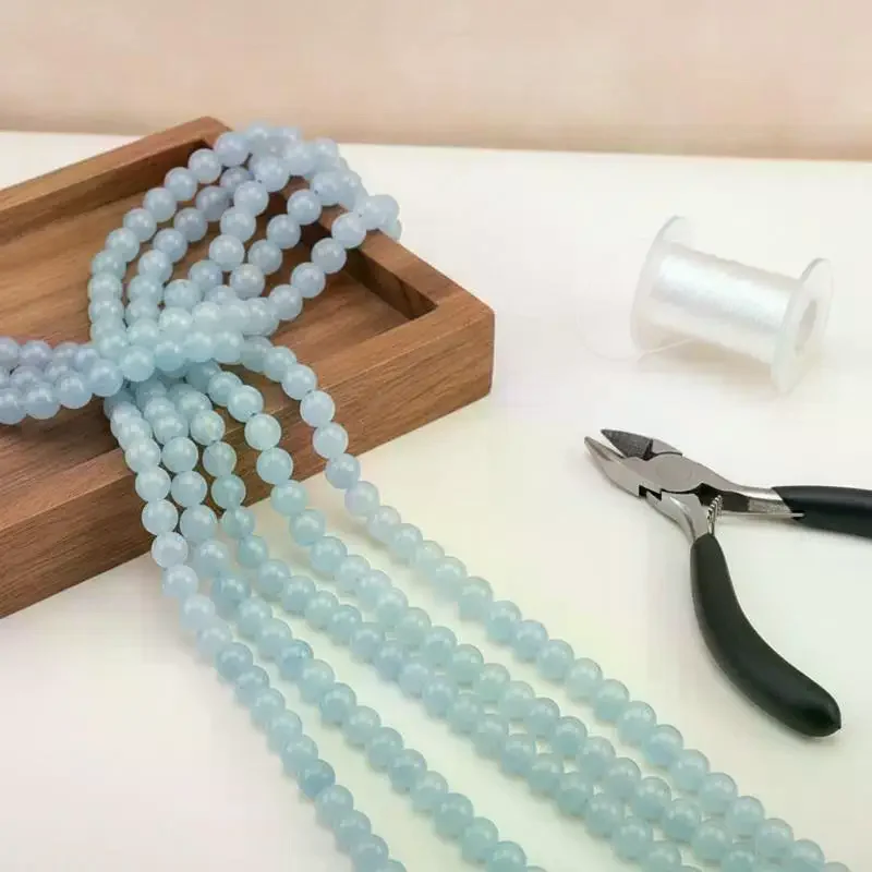 Aquamarine Round Blue Gemstone Beads Assorted Sizes Optional for DIY Necklace Bracelet Keychain Jewelry Making Crafts