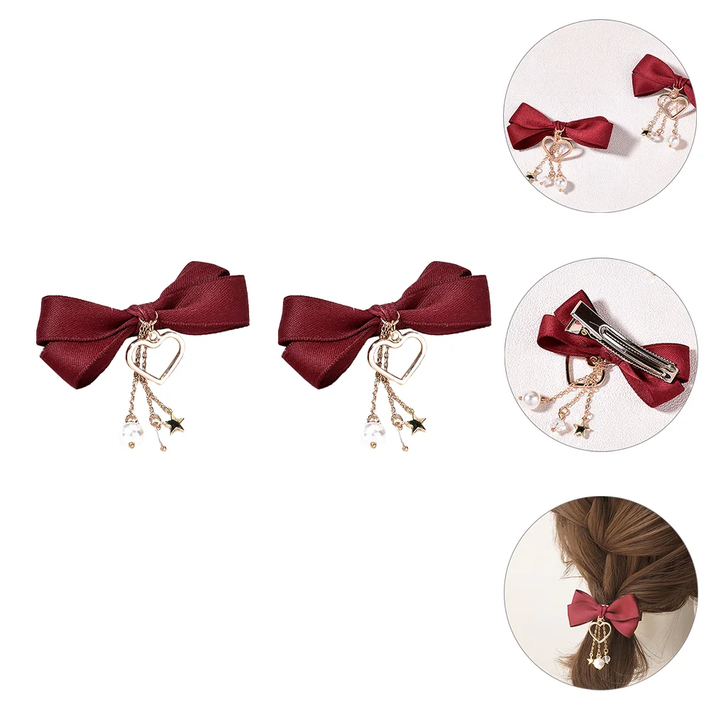 

2 Pcs Hair Pin Bow Tie Clip Girls Bows Hairpin Tassel Bowknot Barrettes Teens Miss