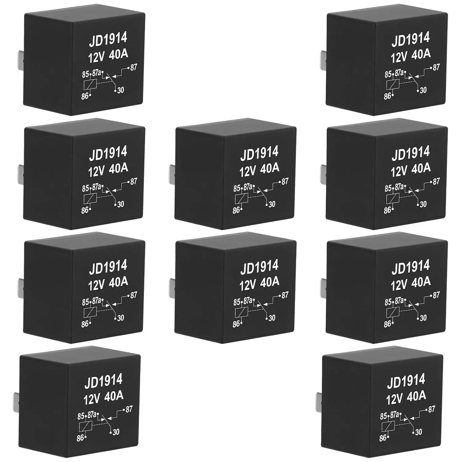 10 Pack JD1914 Car Relay, 12V 40/30A, 5 Pin SPDT, Automotive Switches and Starters, for Electric Cooling Fans, Motor Starters, Automotive Taillights