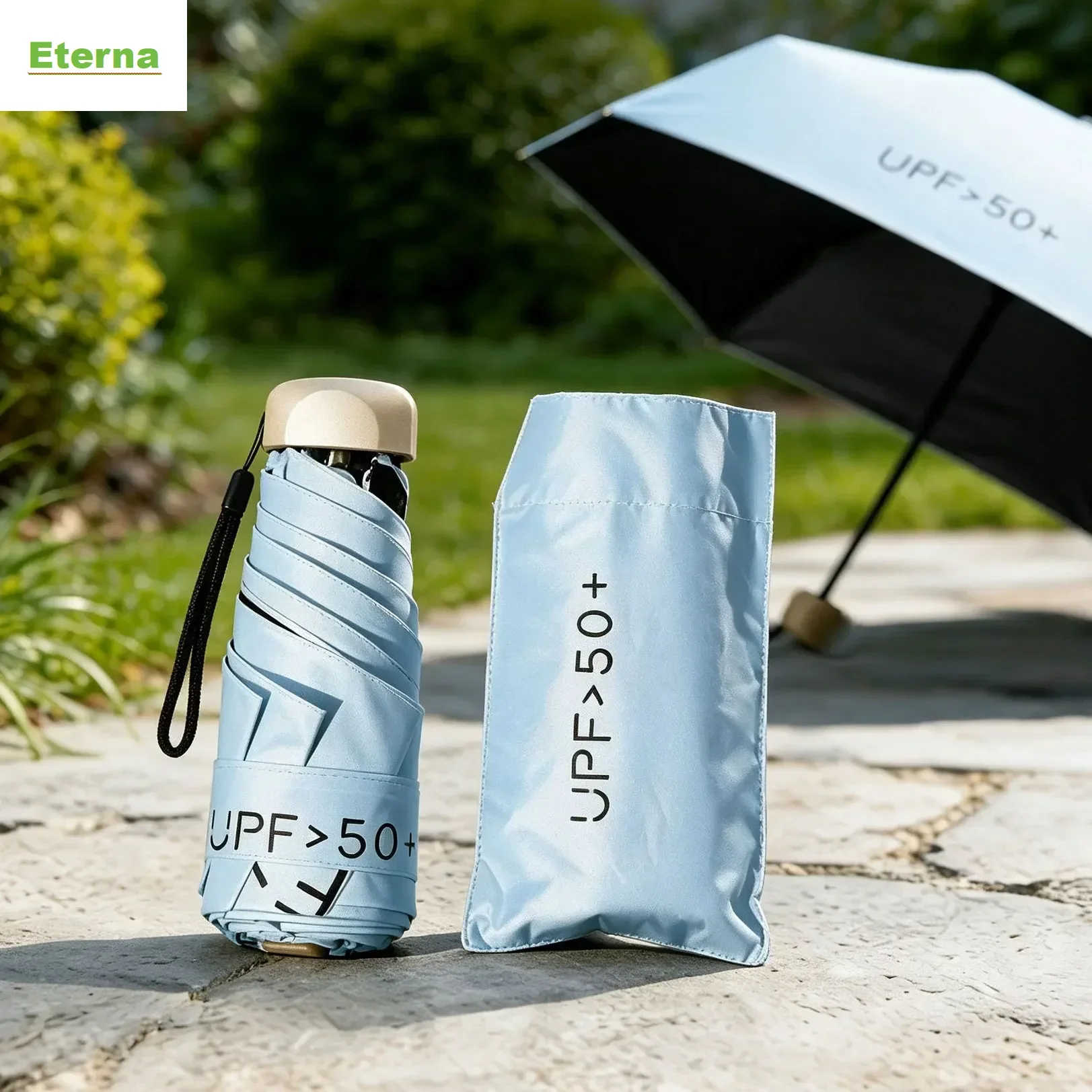 Beach Umbrella UV Protection Portable Sand Anchor Outdoor Sun Shade 6 Ribs 5 Fold Manual for Patio