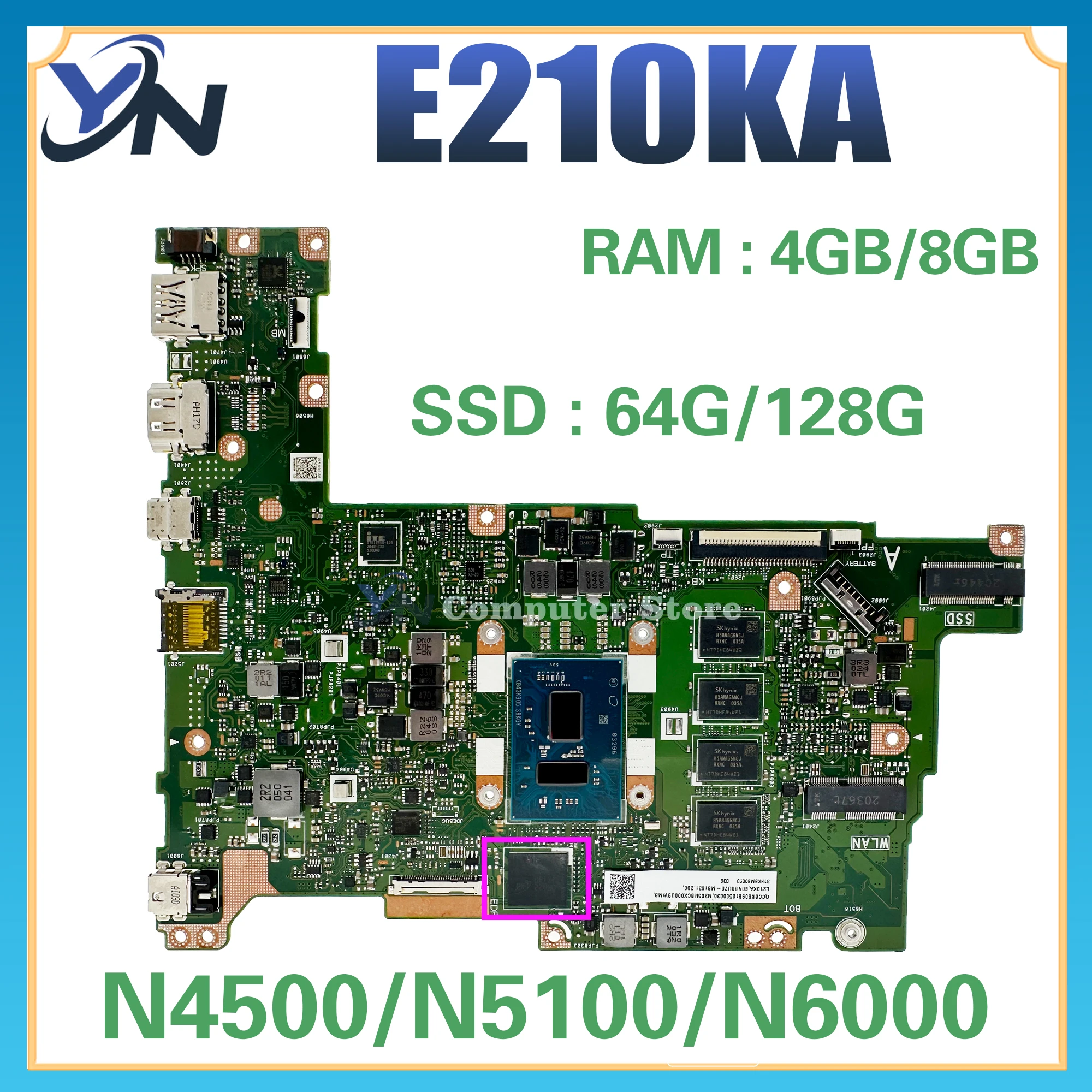 E210 Mainboard For ASUS Vivobook Go 12 E210KA L210KA L210K E210K Laptop Motherboard N4500 N5100 N6000 100% Test OK