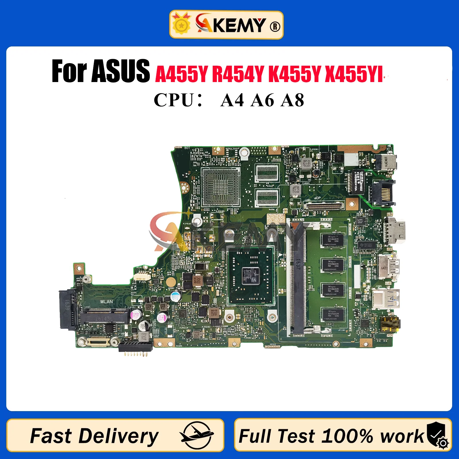 

X455YA Laptop Motherboard For ASUS VivoBook X455Y A455Y R454Y K455Y R455Y F455Y X455YI Mainboard With A4 A6 A8 CPU tests OK stk