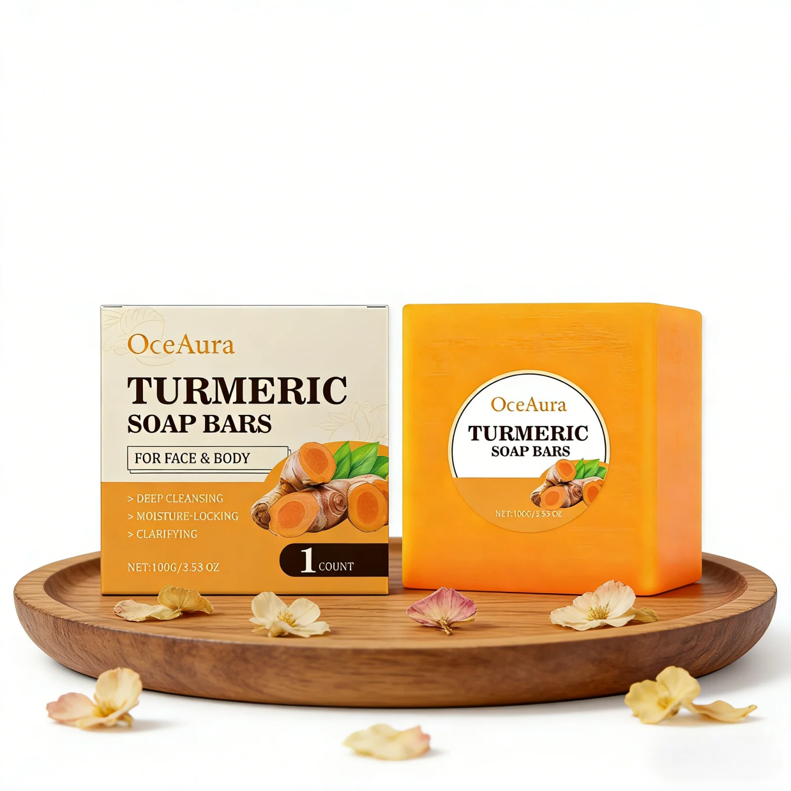 

Натуральные мыла ручной работы OceAura с куркумой для глубокого очищения, увлажнения лица, успокоения тела и осветления кожи.