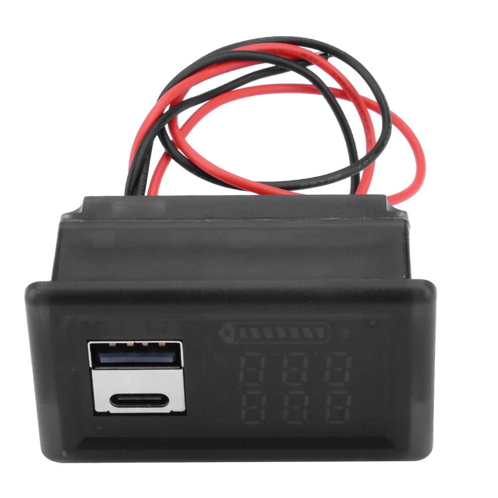 Type-C Dual USB Car Voltmeter Voltage Meter Panel 9V 12V 24V Lithium Battery Capacity Indicator Power Tester