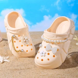 Girls Fashion Solid Color EVA Clogs - Breathable Non-slip Slip-On Sandals with Flower Chain and Pearl Design 3057