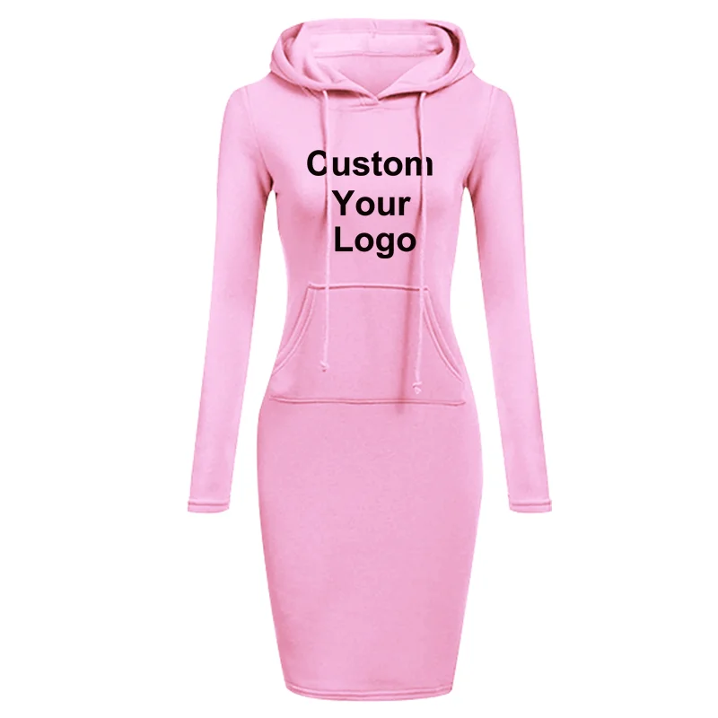 Women Custom Your Logo Hoodie Dress Long Sleeve Hoodie Casual Hooded Jumper Pockets Sweater Tops