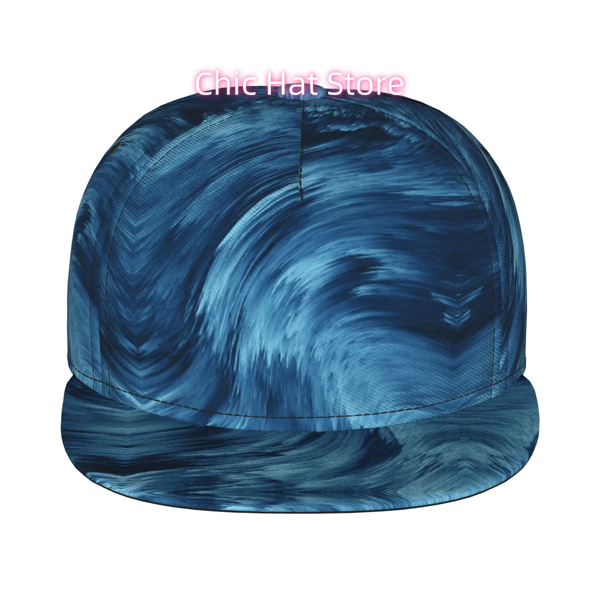 1pc Blue Swirl Brush Texture Fully Printed Hip-hop Caps, Baseball Caps, Stylish Flat-brimmed Baseball Caps, Golf Capssports Outd