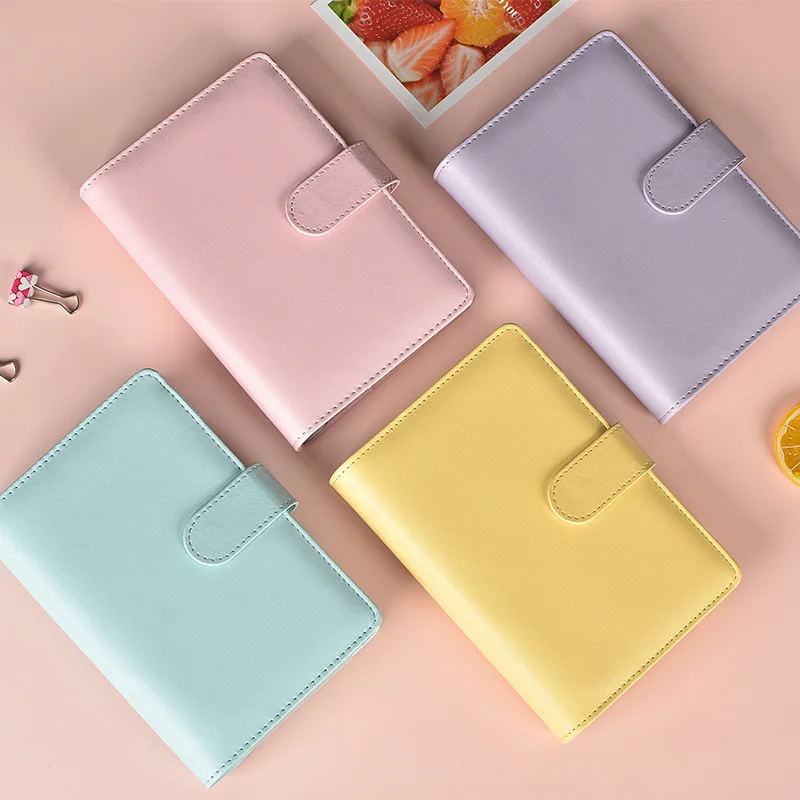 Macaron Color A5 A6 6 Ring Binder PU Clip-on Notebook Leather Loose Leaf Notebook Cover Notebooks Journal Kawaii Stationery