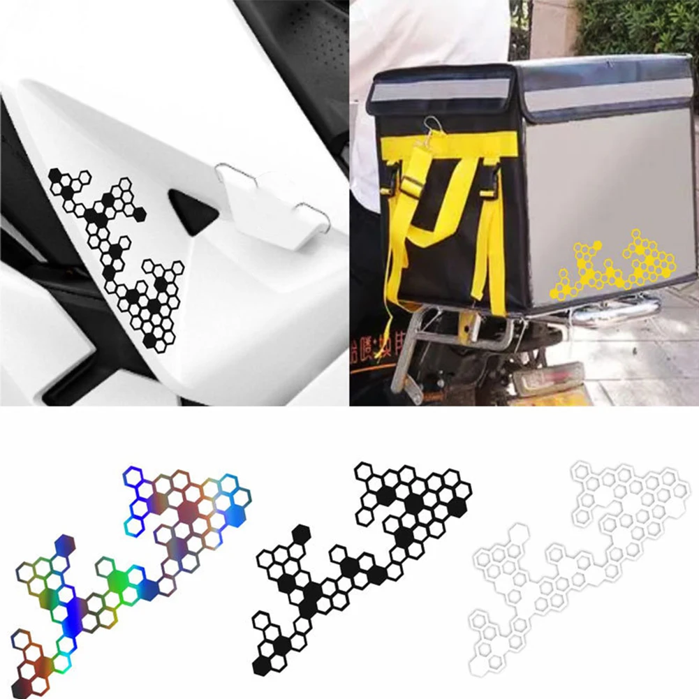 Honeycomb Reflective Universal Stickers Moto Auto Vinyl Grid Shaped Decal Accessories Decor Motorcycle Scooter Body Tail Lights