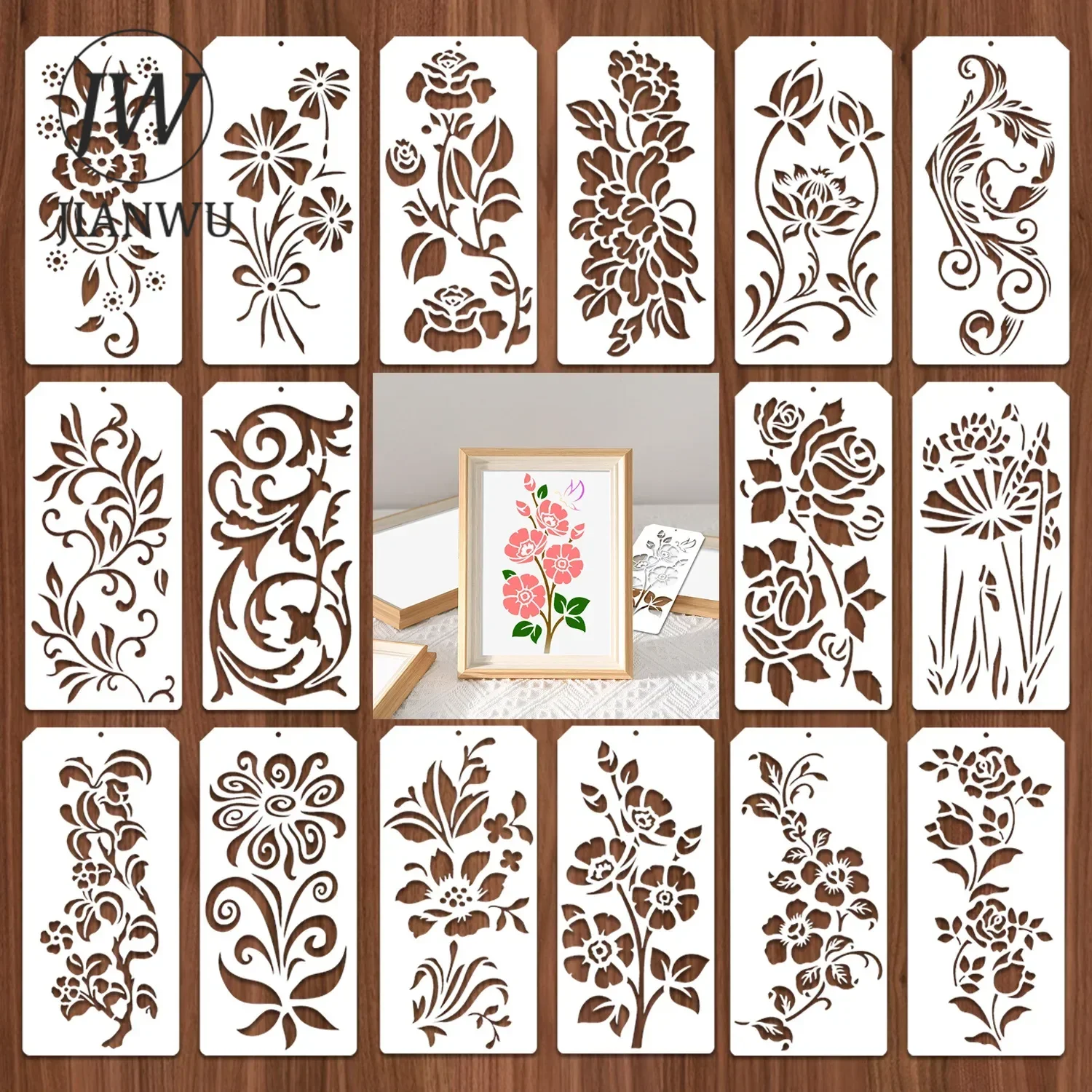 JIANWU 16pcs/set Geometric Texture Themed Material Collage Flower Grass Hollow Template Creative DIY Journal Student Stationery