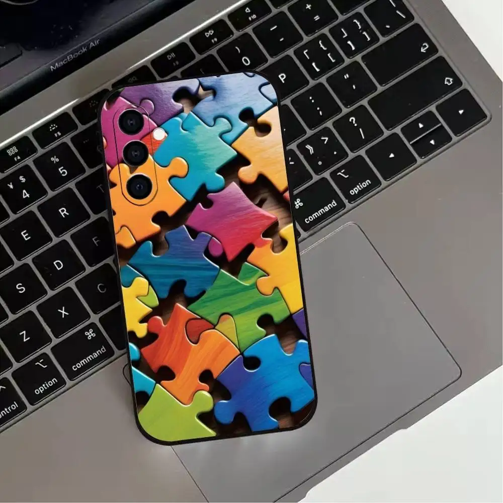 حافظة هاتف I-غير منتظمة على شكل لغز لهاتف سامسونج جالاكسي A73، A72، A71، A70، A53، A52، A51، غطاء أسود ناعم آخر