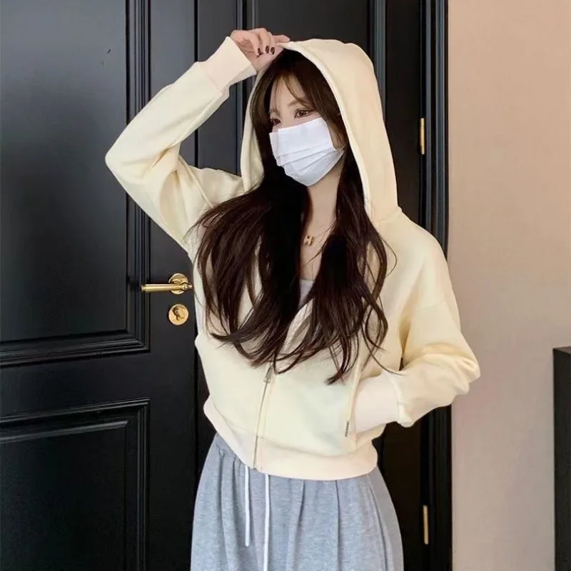 

Женские укороченные куртки в стиле Харадзюку: стильные, с капюшоном, в уличном стиле, с длинным рукавом, повседневные, универсальные