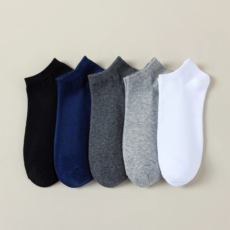 5Pairs Pack Cotton Men Socks Summer Thin Breathable Socks High Quality Low Tube Boat Socks Black Short For Students Size 38-43