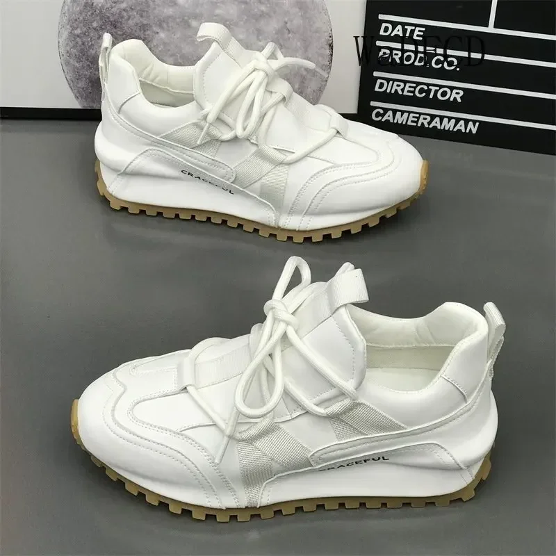 Chunky Sneakers Men Cover Bottom Board Shoes Fashion Casual Microfiber Leather Breathable Increased Internal Flat Platform Shoes