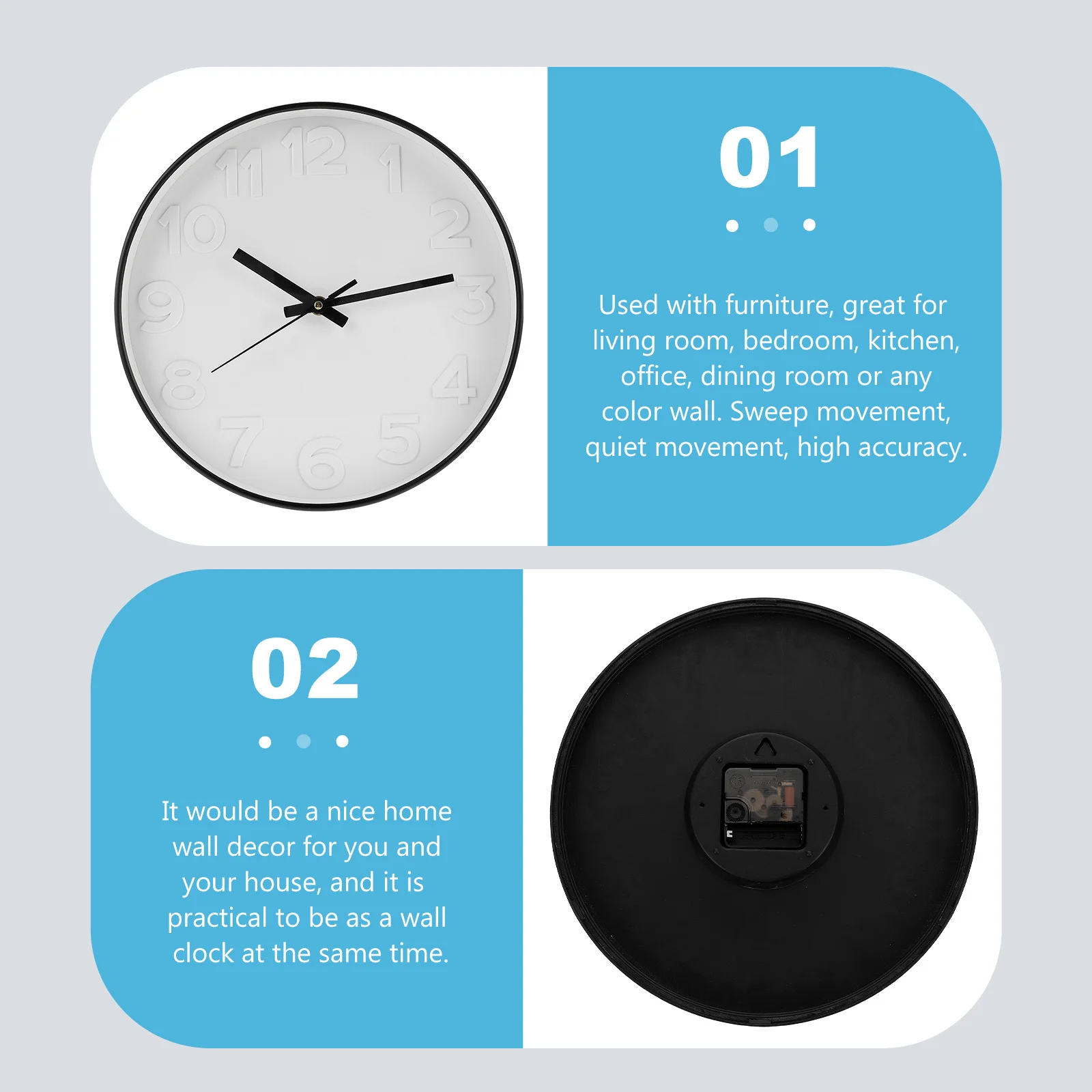 

Large Digit Wall Clock Stylish Hanging Plastic Clock Glass Cover Home Wall Decor Living Room Silent Operation