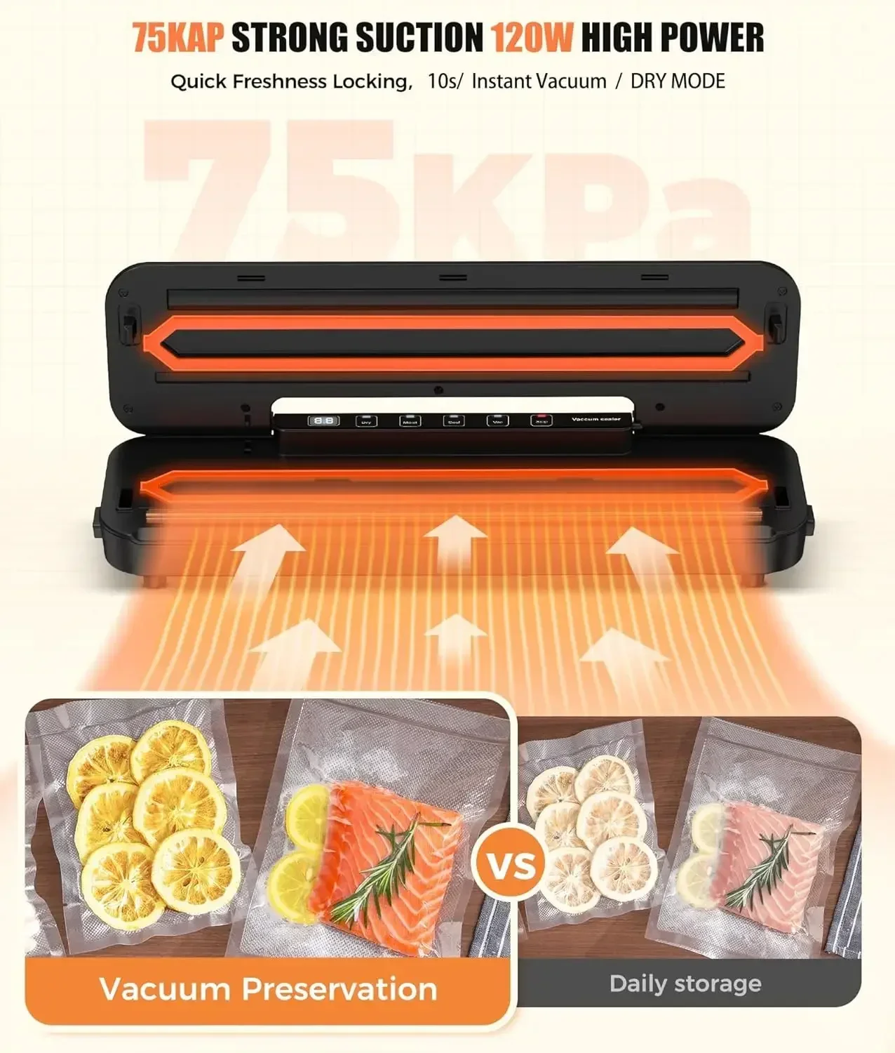

[XMSJ]Vacuum Sealer Machine for Food Preservation, 6-in-1 Freshness Storage, 75kpa Compact Vacuum Sealing Machin