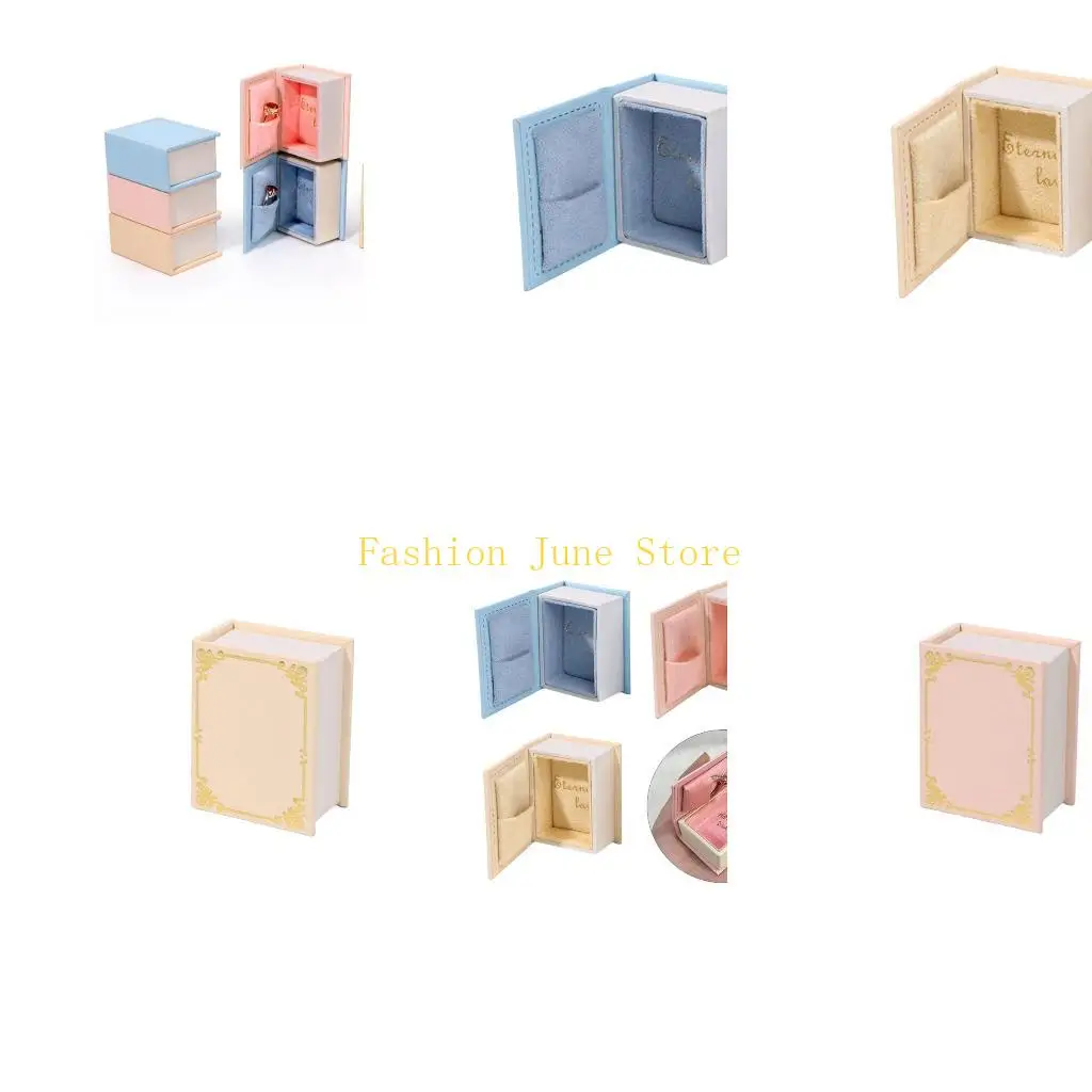 

N5KA Elegant Book Styles Jewelry Storage Box Rings Display Container with Clasp Accessory for Gifts Packaging
