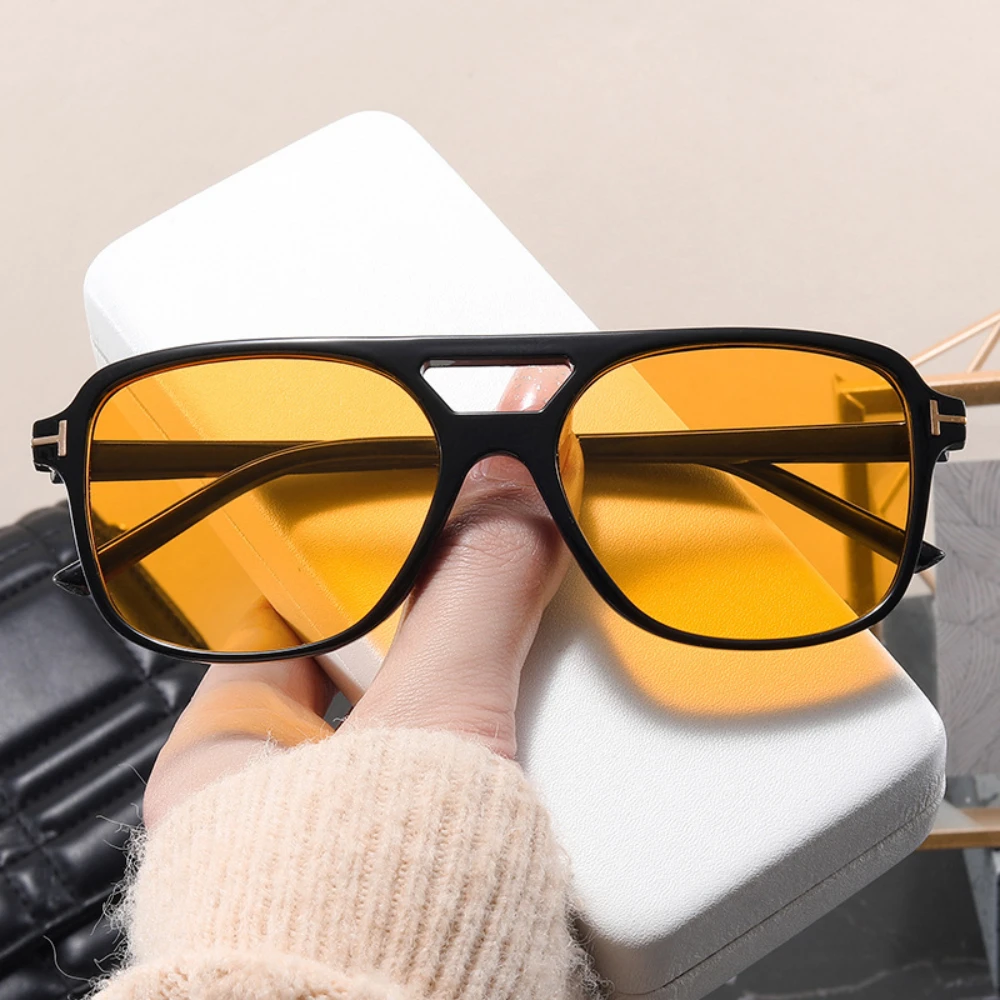 

New Double Beam Sunglasses Fashion Trend Square Frame Sunglasses Retro UV Protection Personalized Glasses