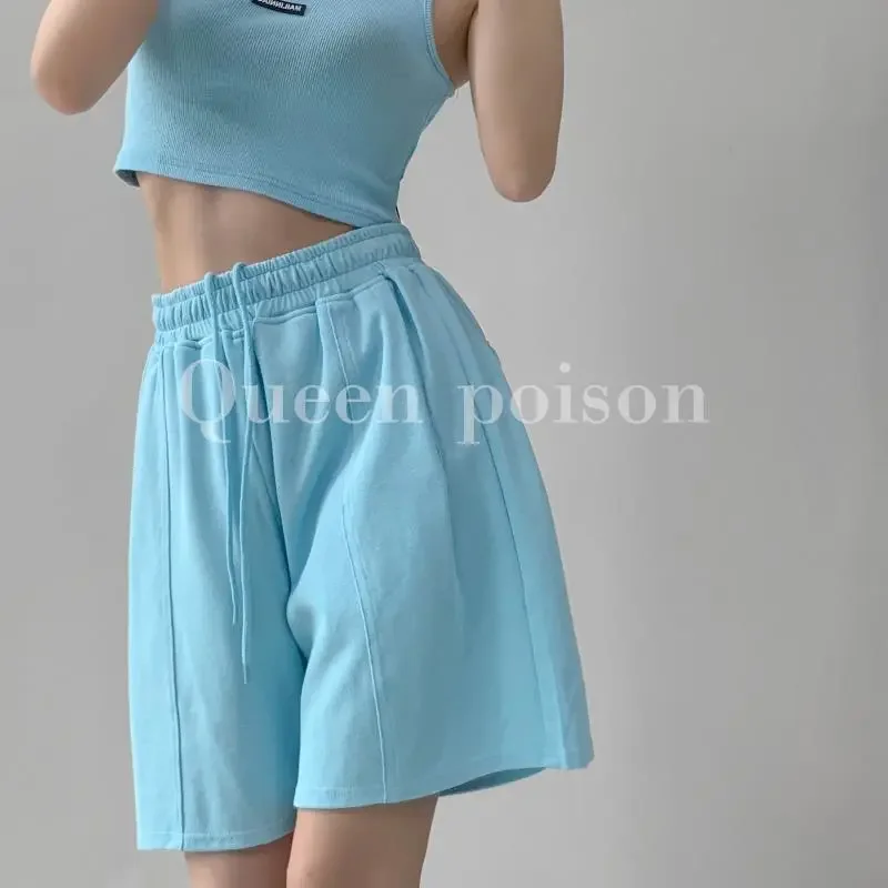

Women's High Waist Wide Leg Casual Shorts Summer Drawstring Loose Five Point Pants