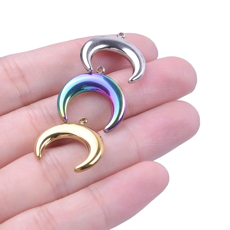 2PCS Stainless Steels 18*18mm 3 Color Crescent Moon Charms Pendant  DIY Necklace Bracelet Handwork Gift Jewelry Marking Material