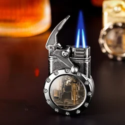 2024 Vintage Rocker Lighter Double Direct-flush Transparent Large-capacity Gas Chamber Inflatable Lighter Men's Smoking Gifts