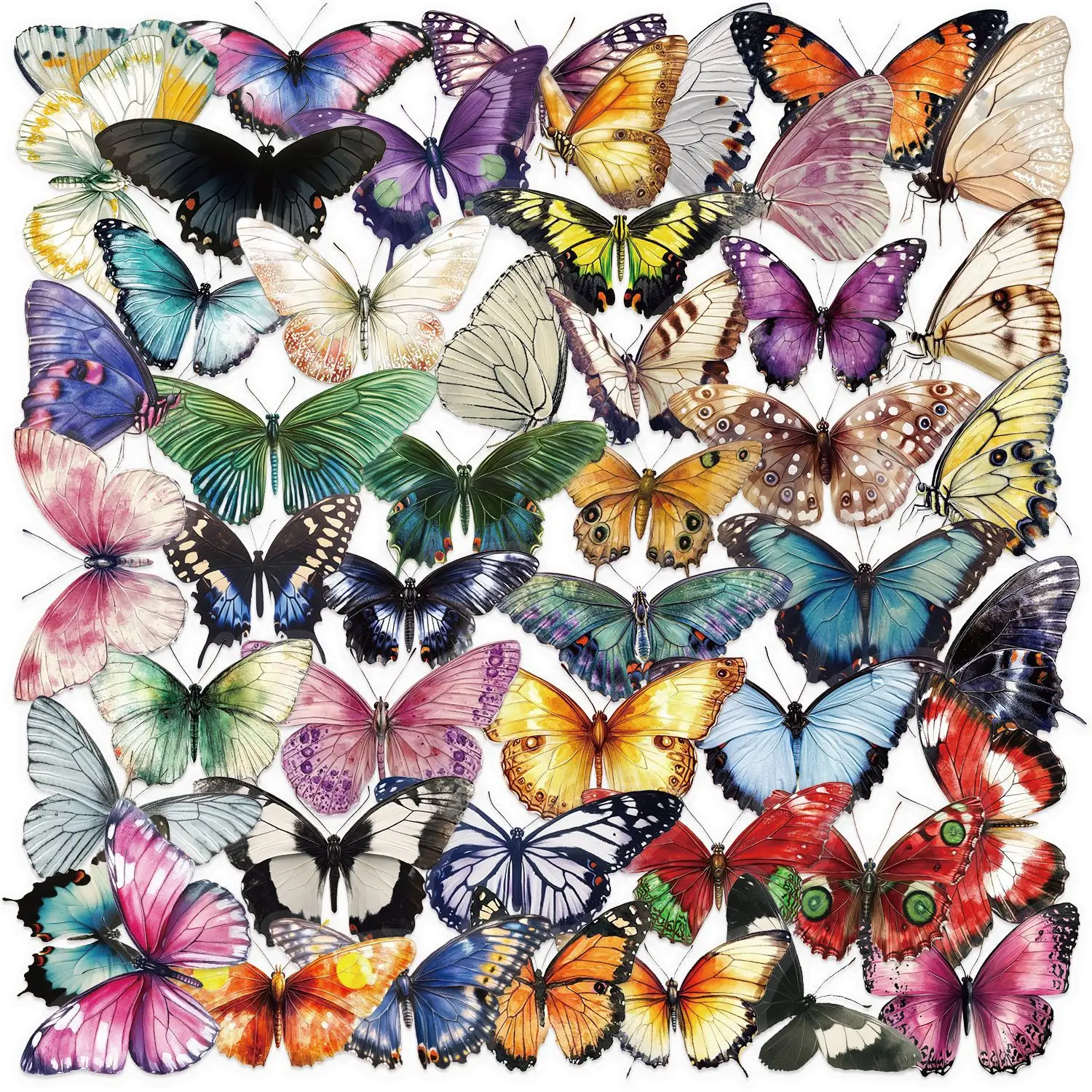 50PCS Transparent Elegant Butterfly PET Stickers Waterproof Clear Decals for Scrapbook Guitar Notebook DIY Decor