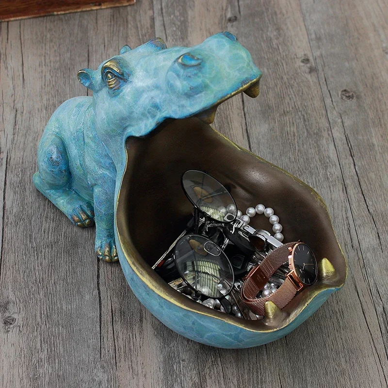 [Crafts] Hippopotamus statue decoration resin artware sculpture statue hippo storage box decor home decoration room ornaments