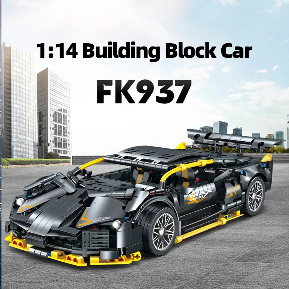 

High-Tech Supercar Building Blocks 1:14 Scale Black and Yellow Stylish Racing Car Construction Toy Suitable for Boys and Adults