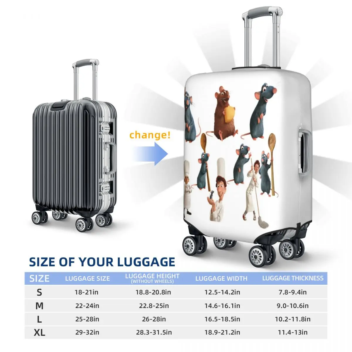 Capa de bagagem personalizada do filme Ratatouille, capa protetora engraçada para mala, terno para 18-32 polegadas