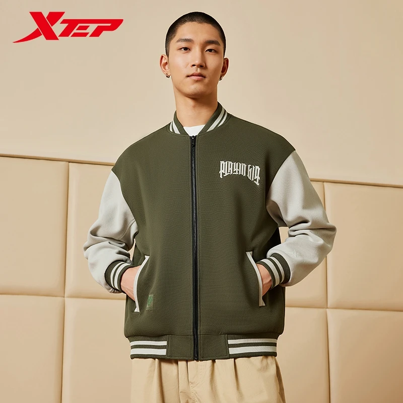 Xtep Basketball Knitting Jacket For Men 2024 Spring Comfortable Training Men\'s Coat Stand Collar Chic Outdoor Tops 876129060129