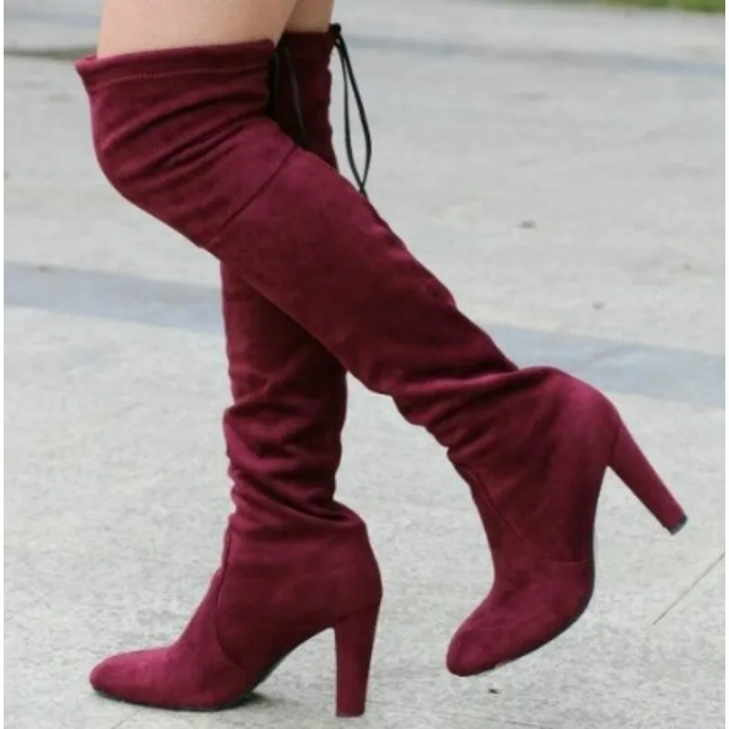 Autumn and Winter New Retro Boots High Heel Thick Waterproof Platform Over The Knee Boots Women Plus Size 43 Zapatos De Mujer