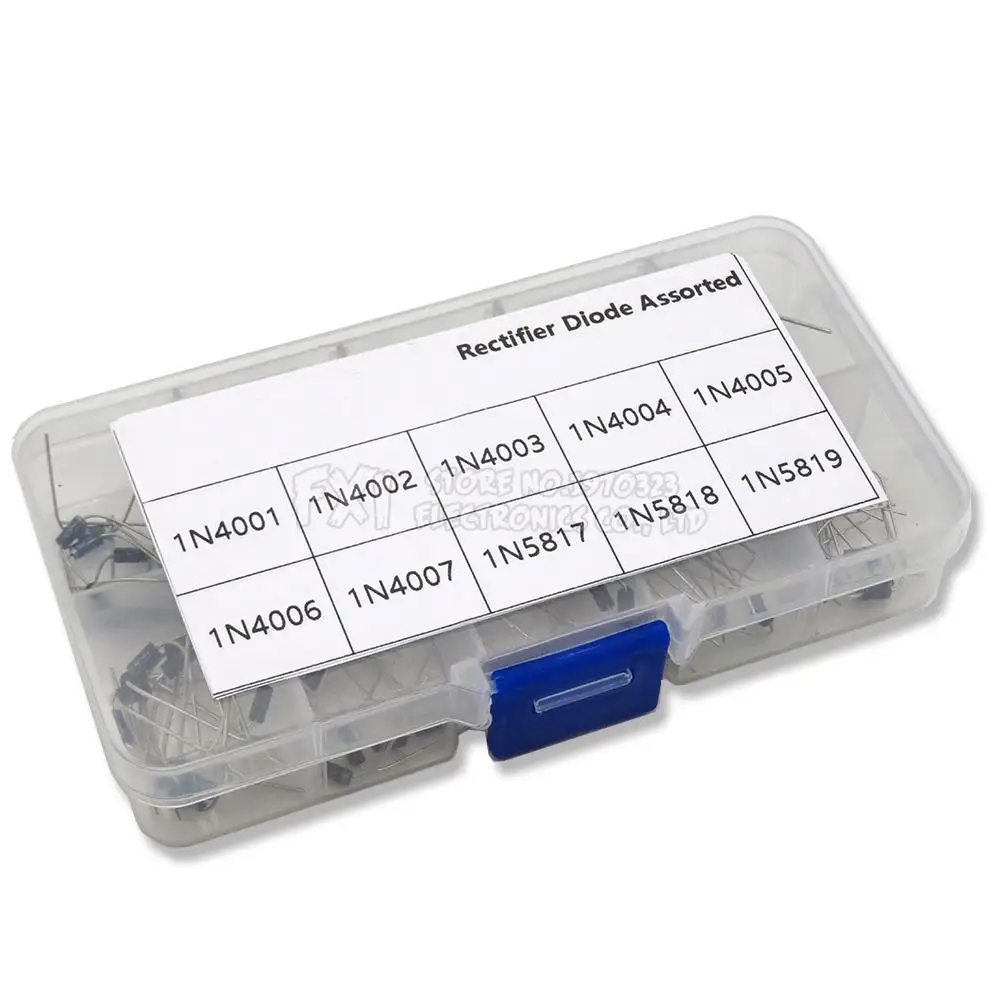 100Pcs 10 Values Rectifier Diode Assorted Kit 1N4001 1N4002 1N4003 1N4004 1N4005 1N4006 1N4007 1N5817 1N5818 1N5819 with Box