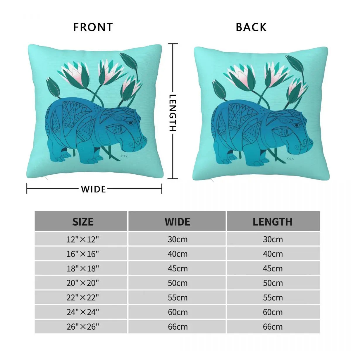 Faience Hippo Floral Artefacts Square Pillowcase Polyester Linen Velvet Printed Zip Decor Home Cushion Case Wholesale